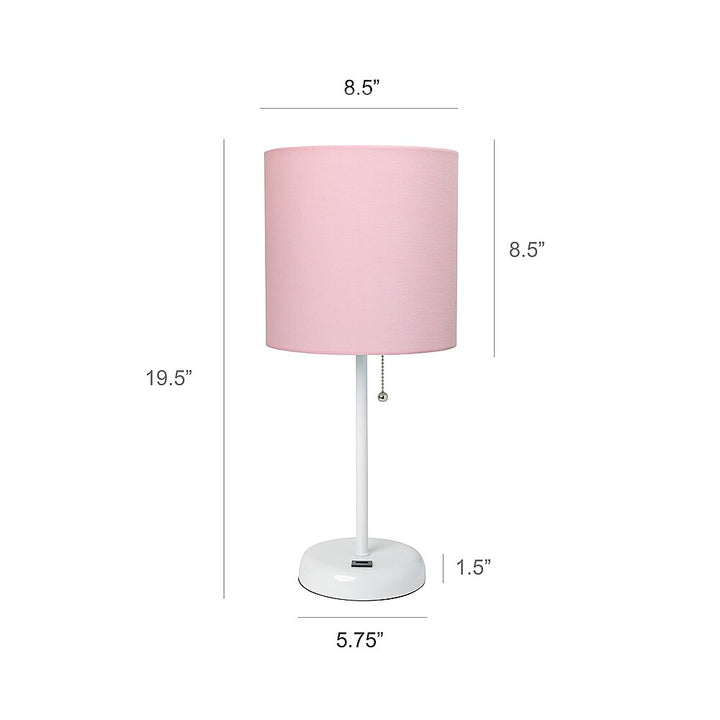Limelights - White Stick Lamp with USB charging port and Fabric Shade 2 Pack Set - Light Pink_2
