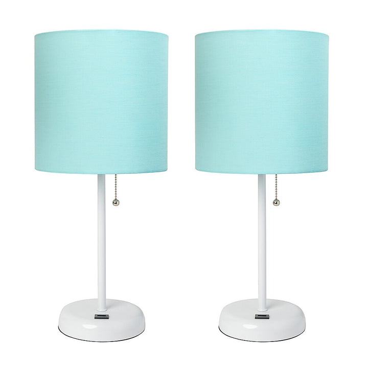 Limelights - White Stick Lamp with USB charging port and Fabric Shade 2 Pack Set - Aqua_1