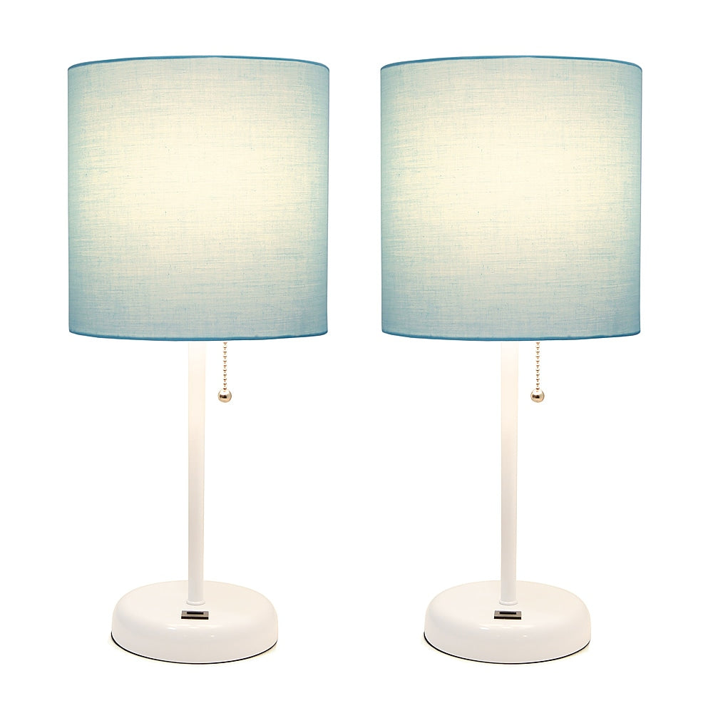 Limelights - White Stick Lamp with USB charging port and Fabric Shade 2 Pack Set - Aqua_0