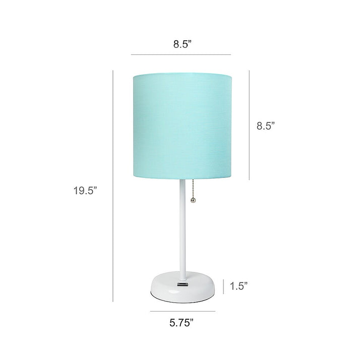 Limelights - White Stick Lamp with USB charging port and Fabric Shade 2 Pack Set - Aqua_2