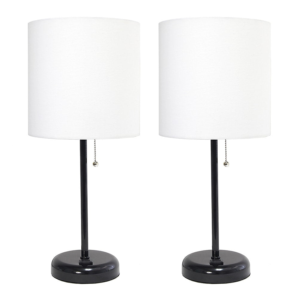 Limelights - Black Stick Lamp with Charging Outlet and Fabric Shade 2 Pack Set - White_1