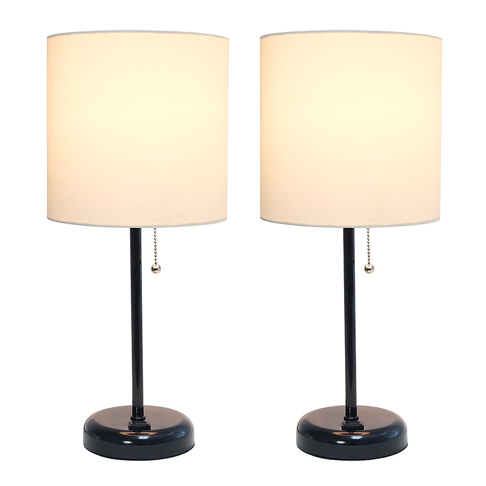 Limelights - Black Stick Lamp with Charging Outlet and Fabric Shade 2 Pack Set - White_0
