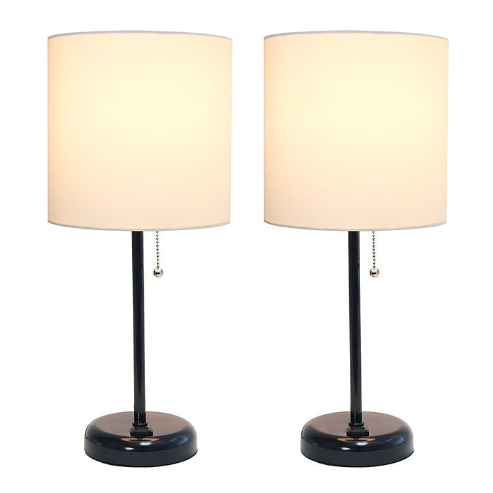 Limelights - Black Stick Lamp with Charging Outlet and Fabric Shade 2 Pack Set - White_0