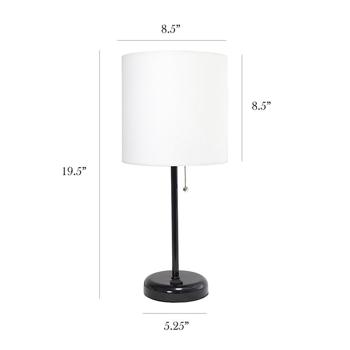 Limelights - Black Stick Lamp with Charging Outlet and Fabric Shade 2 Pack Set - White_2