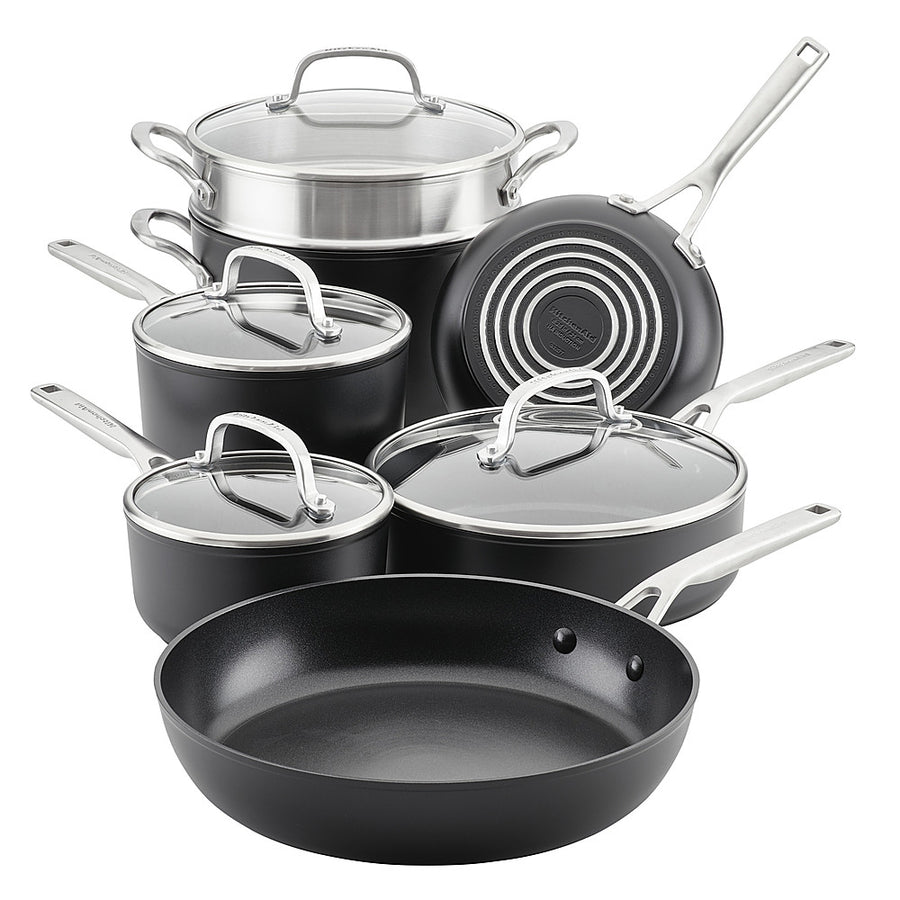 KitchenAid - Hard-Anodized Induction Nonstick Cookware Set, 11-Piece, Matte Black - Matte Black_0