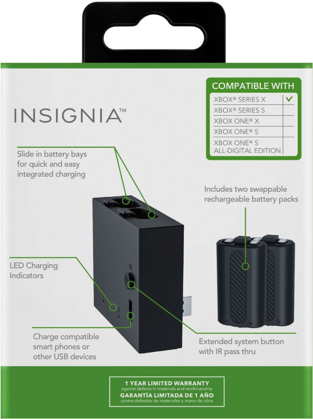 Insignia™ - Side Dock Dual Battery Charger for Xbox Series X - Black_1