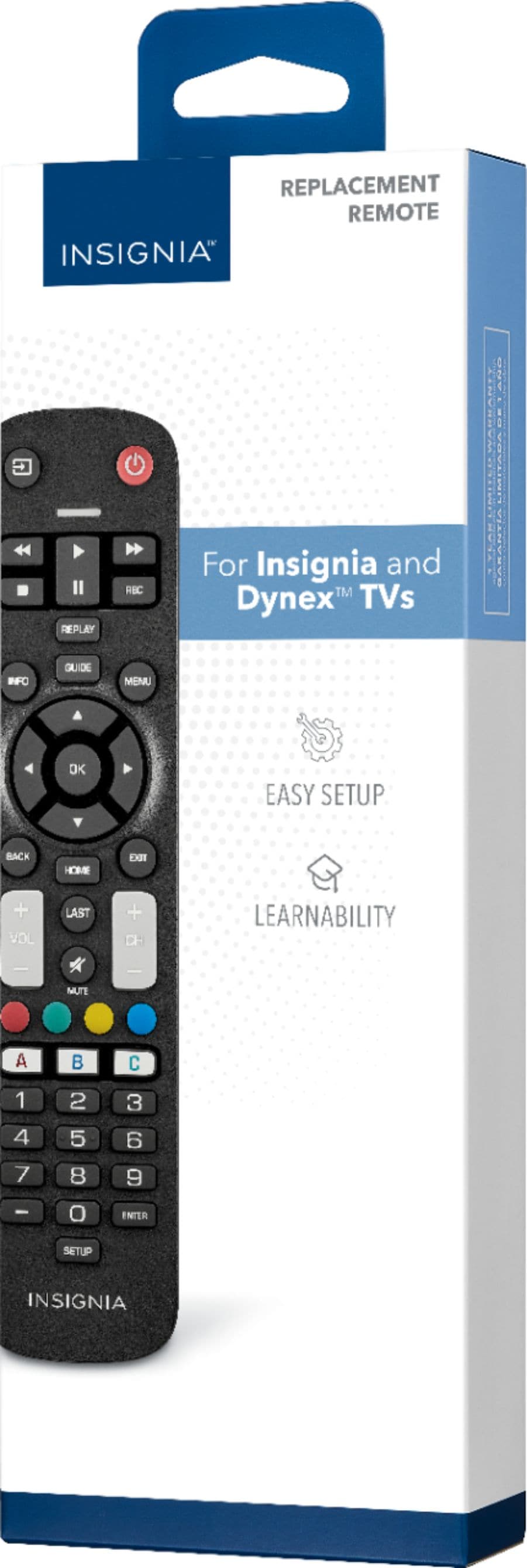 Insignia™ - Replacement Remote for Insignia and Dynex TVs - Black_1