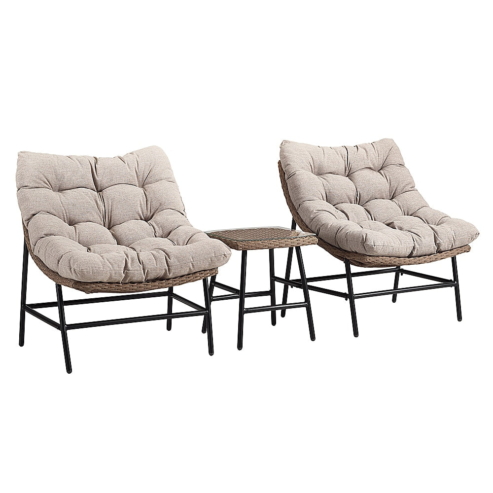 Walker Edison - Papasan Wicker Patio Chairs with Cushion - Natural_1