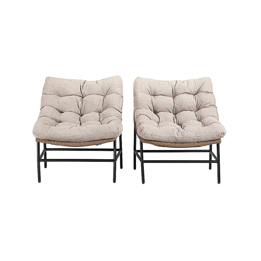 Walker Edison - Papasan Wicker Patio Chairs with Cushion - Natural_0