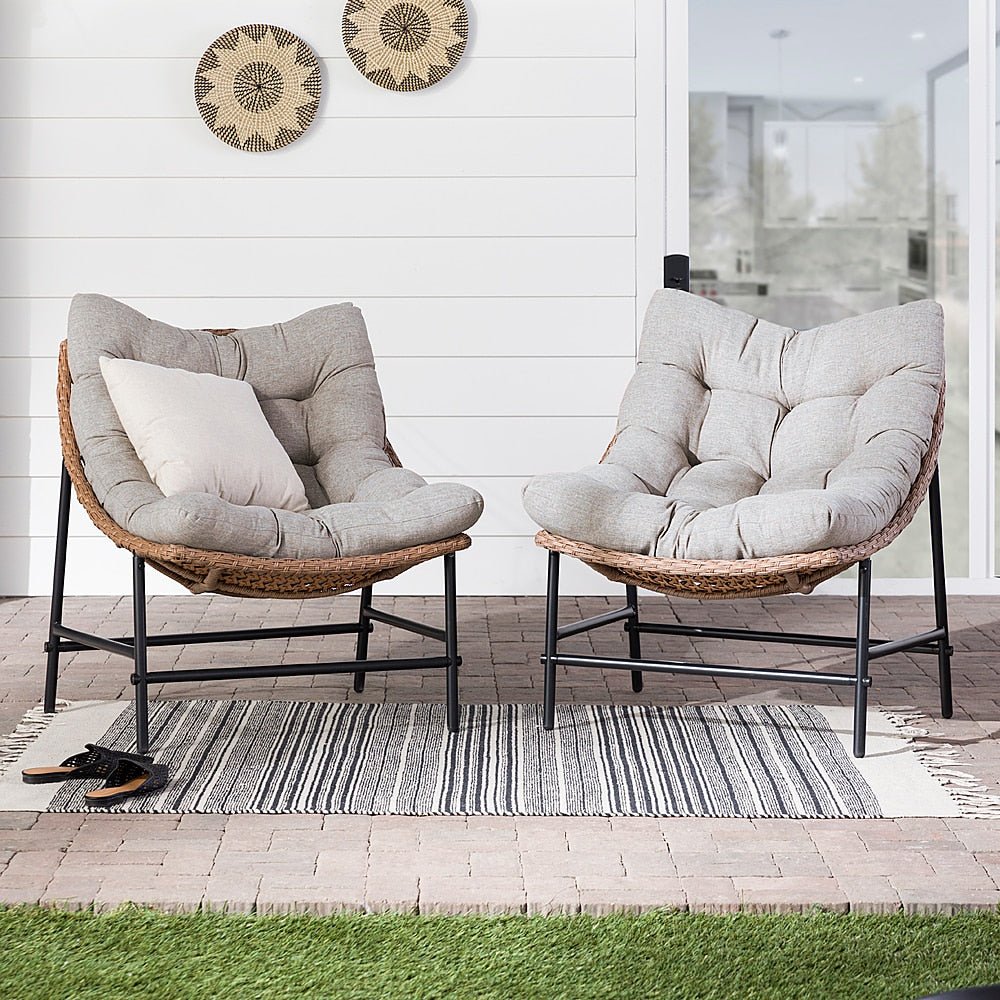Walker Edison - Papasan Wicker Patio Chairs with Cushion - Natural_11