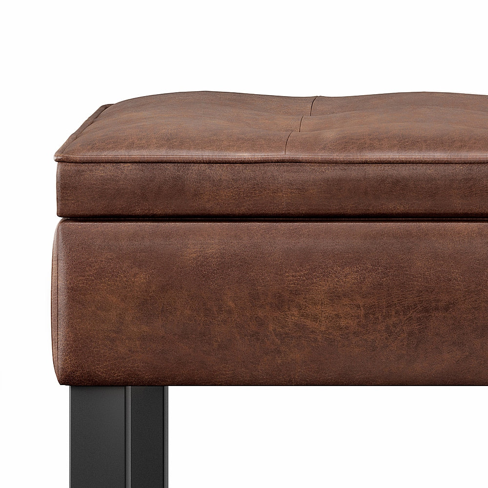 Simpli Home - Cosmopolitan 44 inch Wide Traditional Rectangle Storage Ottoman Bench in Faux Leather - Distressed Saddle Brown_5