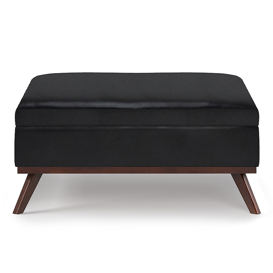 Simpli Home - Owen 36 inch Wide Mid Century Modern Square Coffee Table Storage Ottoman - Midnight Black_0