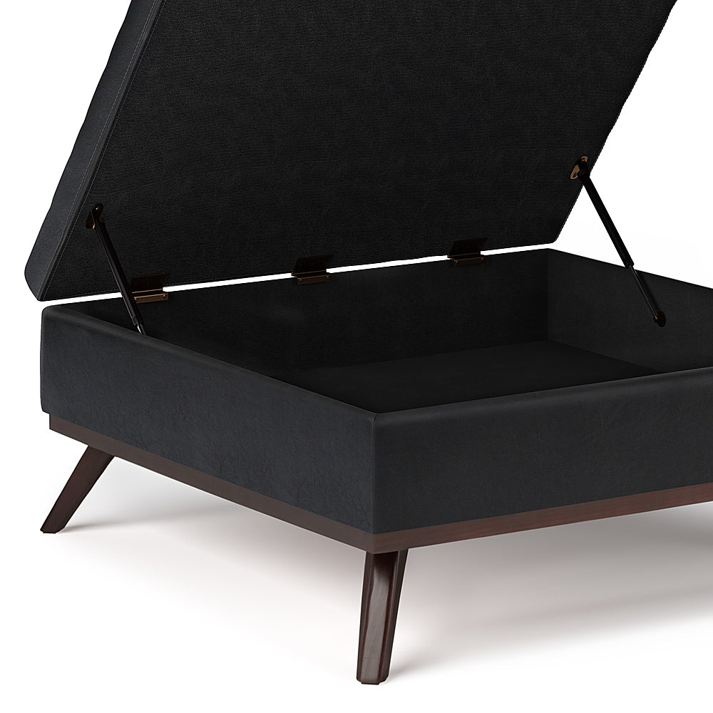 Simpli Home - Owen 36 inch Wide Mid Century Modern Square Coffee Table Storage Ottoman - Midnight Black_5