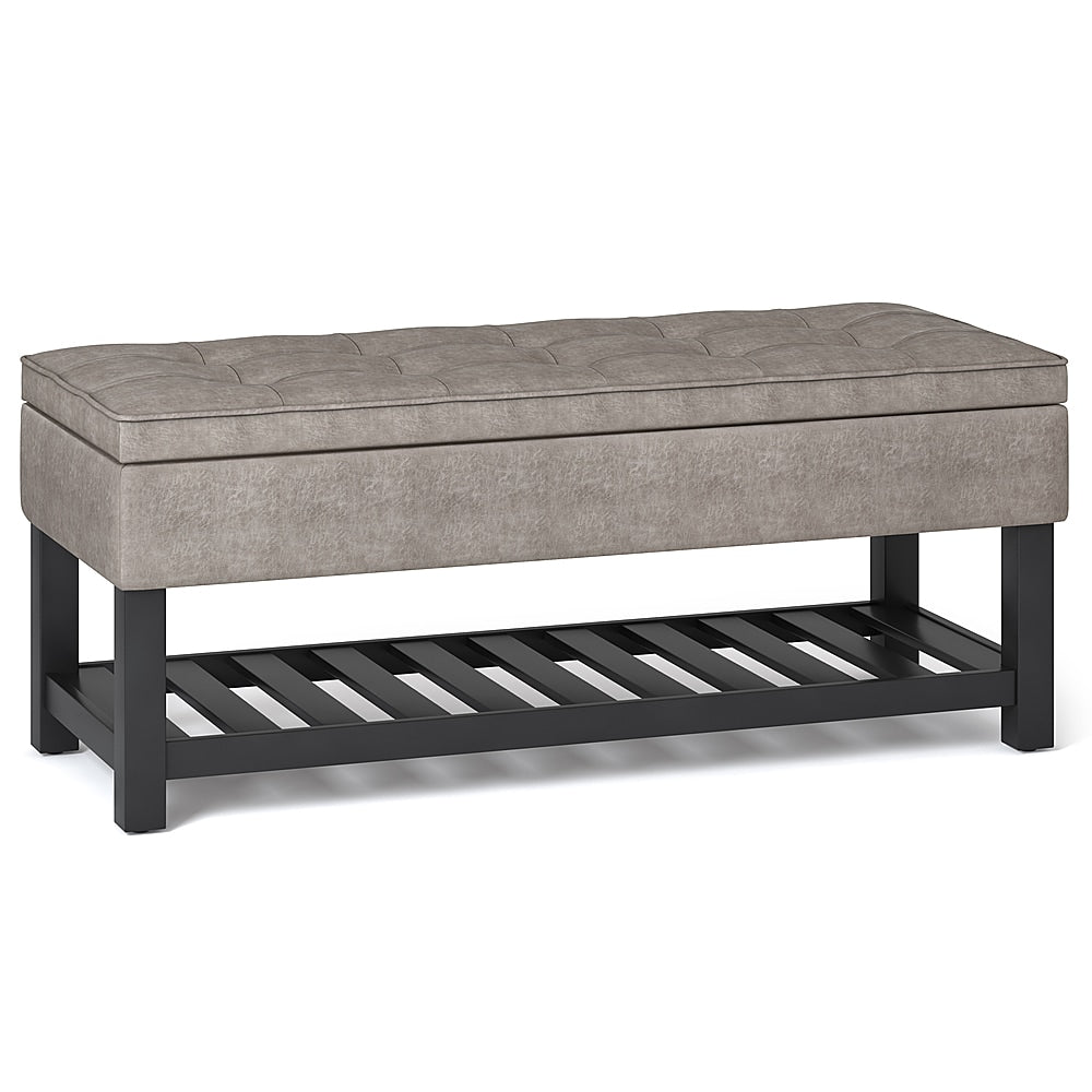 Simpli Home - Cosmopolitan 44 inch Wide Traditional Rectangle Storage Ottoman Bench with Open Bottom - Distressed Grey Taupe_1