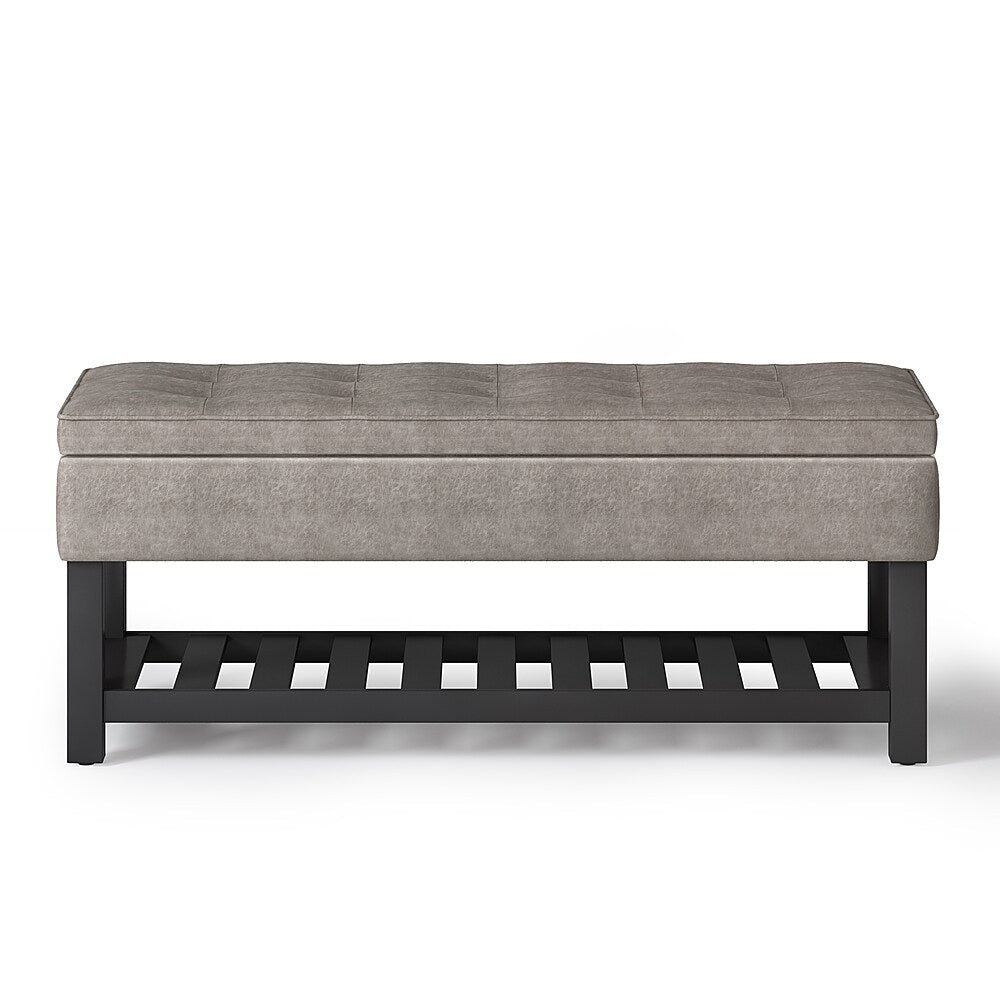 Simpli Home - Cosmopolitan 44 inch Wide Traditional Rectangle Storage Ottoman Bench with Open Bottom - Distressed Grey Taupe_0