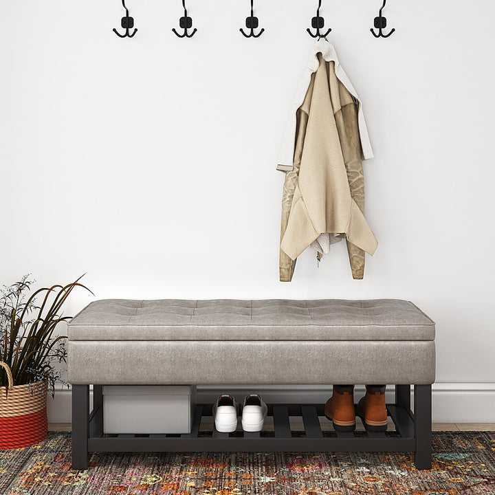Simpli Home - Cosmopolitan 44 inch Wide Traditional Rectangle Storage Ottoman Bench with Open Bottom - Distressed Grey Taupe_7