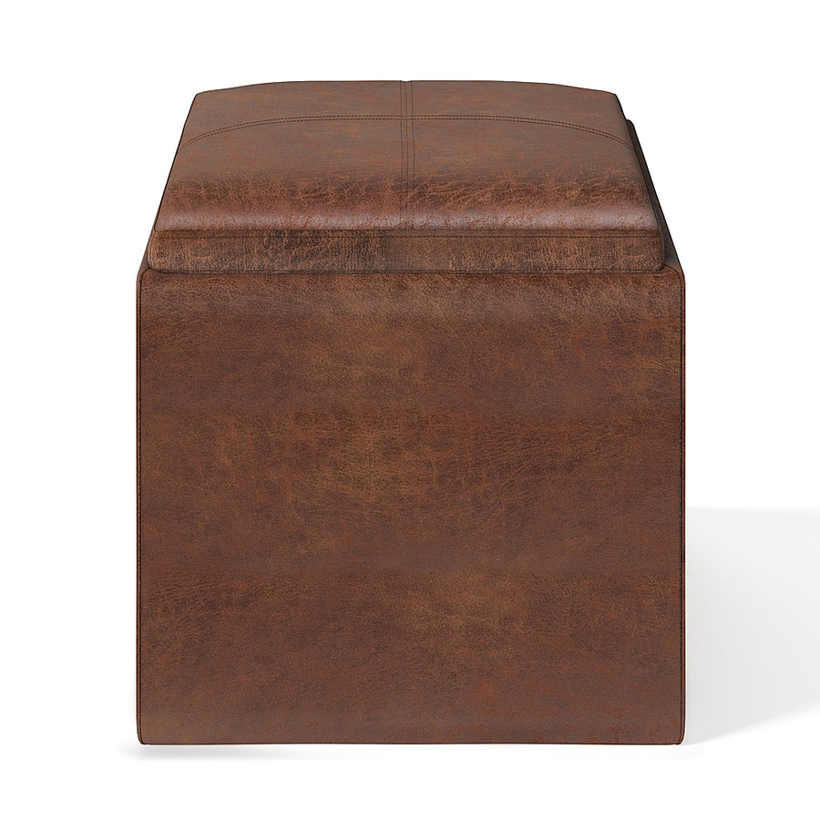 Simpli Home - Rockwood 17 inch Wide Contemporary Square Cube Storage Ottoman with Tray - Distressed Saddle Brown_0