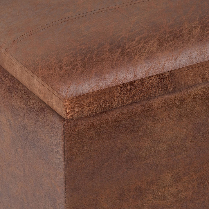 Simpli Home - Rockwood 17 inch Wide Contemporary Square Cube Storage Ottoman with Tray - Distressed Saddle Brown_6