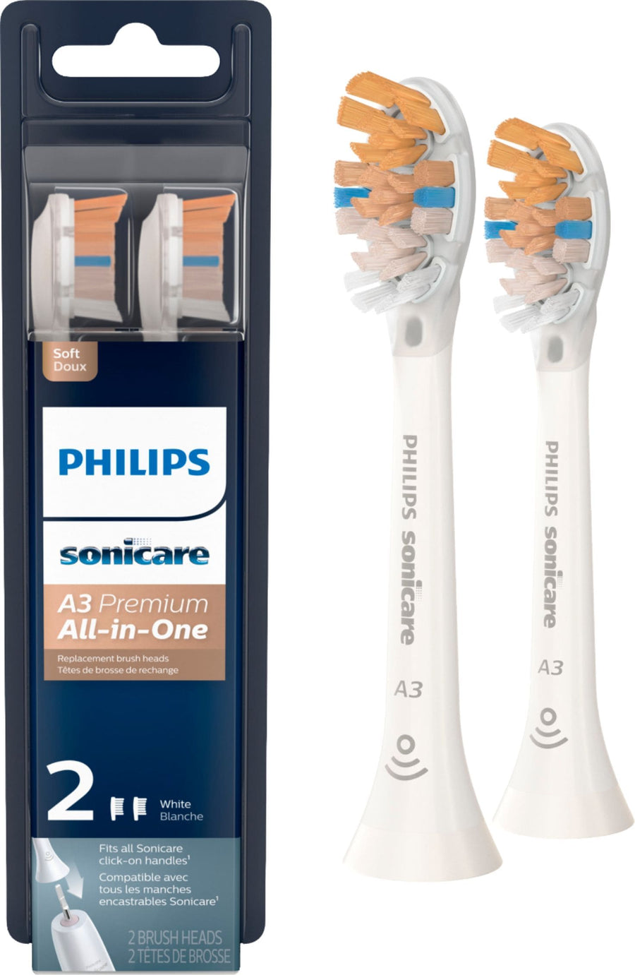 Philips Sonicare - Premium All-in-One (A3) Replacement Toothbrush Heads, (2-pack) - White_0