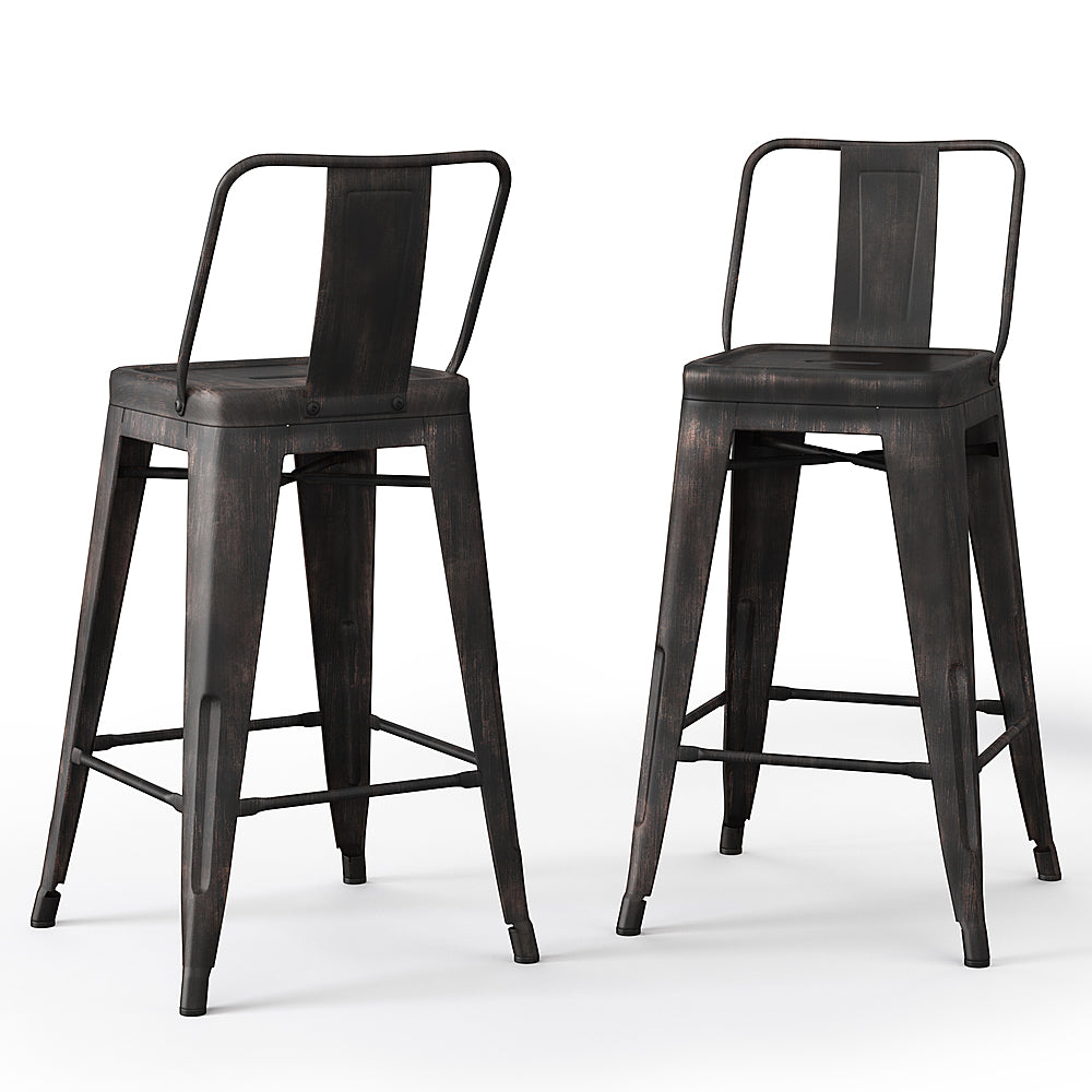 Simpli Home - Rayne Industrial Metal 24 inch Counter Height Stool (Set of 2) in - Distressed Black_1