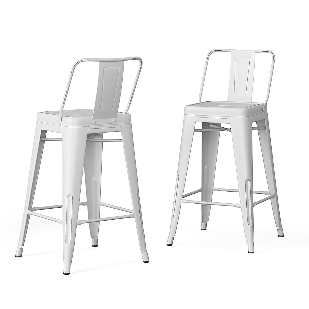 Simpli Home - Rayne Industrial Metal 24 inch Counter Height Stool (Set of 2) in - Distressed White_1