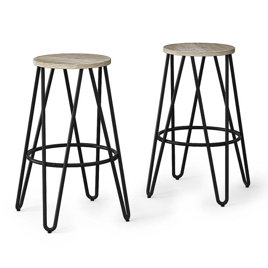 Simpli Home - Simeon Industrial Metal 26 inch Metal Counter Height Stool with Wood Seat (Set of 2) in - Natural / Black_0