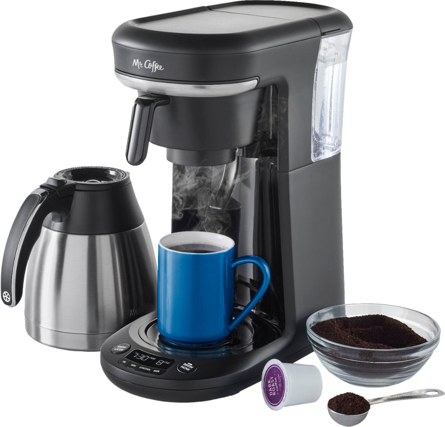 Mr. Coffee - Space-Saving Combo 10-Cup Coffee Maker and Pod Single Serve Brewer - Stainless-Steel/Black_0