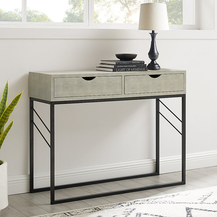 Walker Edison - 42” Modern Faux Shagreen and Metal Entry Table - Off White_4