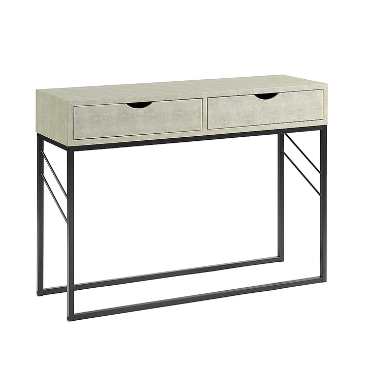 Walker Edison - 42” Modern Faux Shagreen and Metal Entry Table - Off White_2