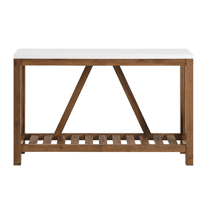 Walker Edison - 52" Rustic A Frame Entry Table - Faux White Marble/Walnut_0