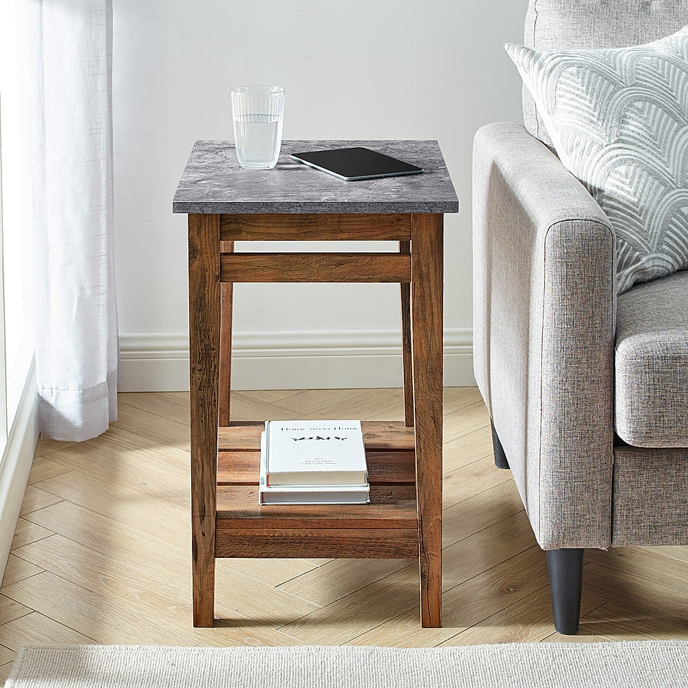 Walker Edison - 18" Rustic Trim Side Table - Dark Concrete/Reclaimed Barnwood_3