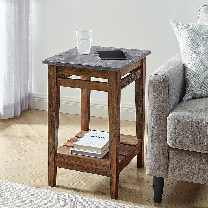 Walker Edison - 18" Rustic Trim Side Table - Dark Concrete/Reclaimed Barnwood_4