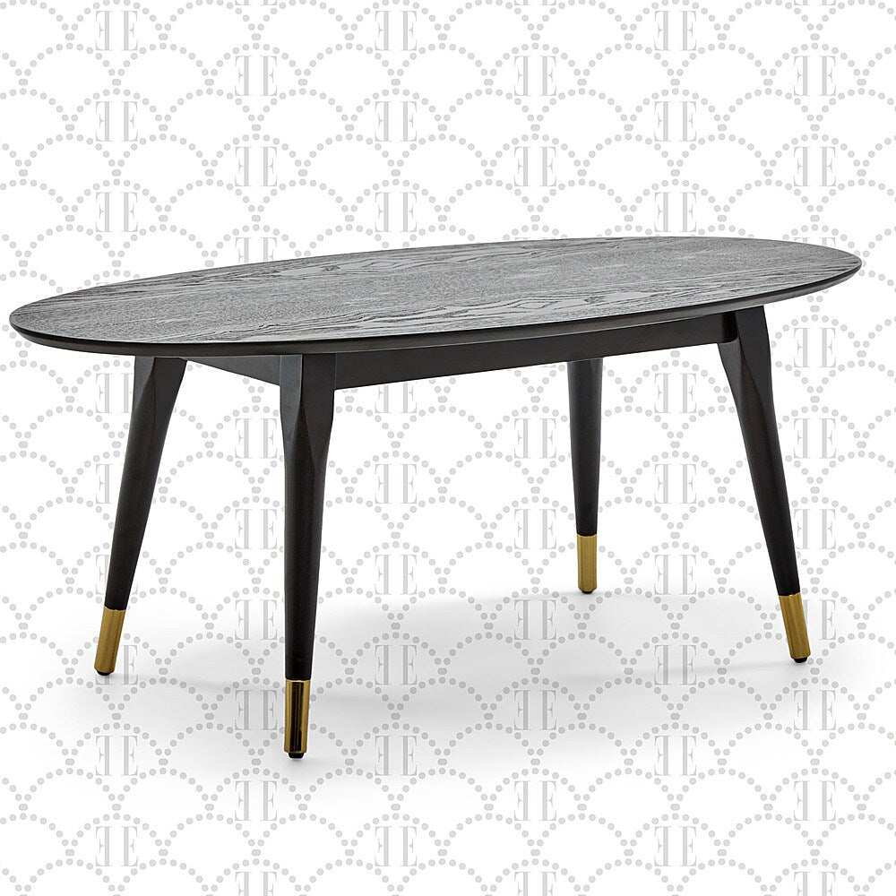 Elle Decor - Clemintine Mid-Century Oval Coffee Table with Brass Accents - Black_1