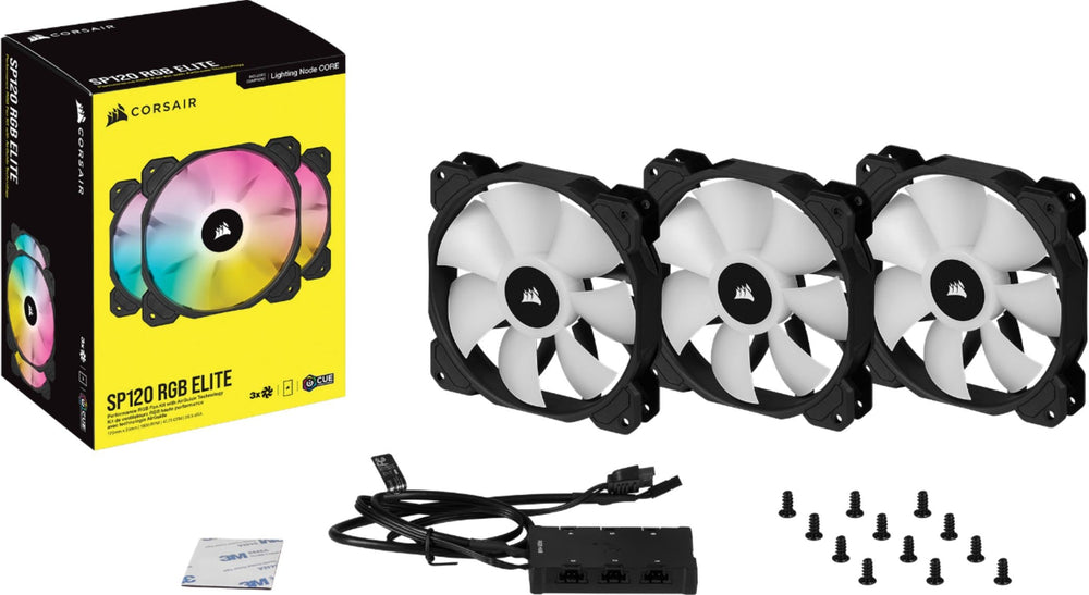 CORSAIR - iCUE SP120 RGB ELITE Performance 120mm PWM Triple Fan Kit with iCUE Lighting Node CORE - Black_1