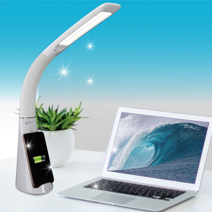 OttLite - Purify LED Sanitizing Desk Lamp with SpectraClean Disinfection, 3 Brightness Settings, Wireless Qi Charging, & USB Port - White_1