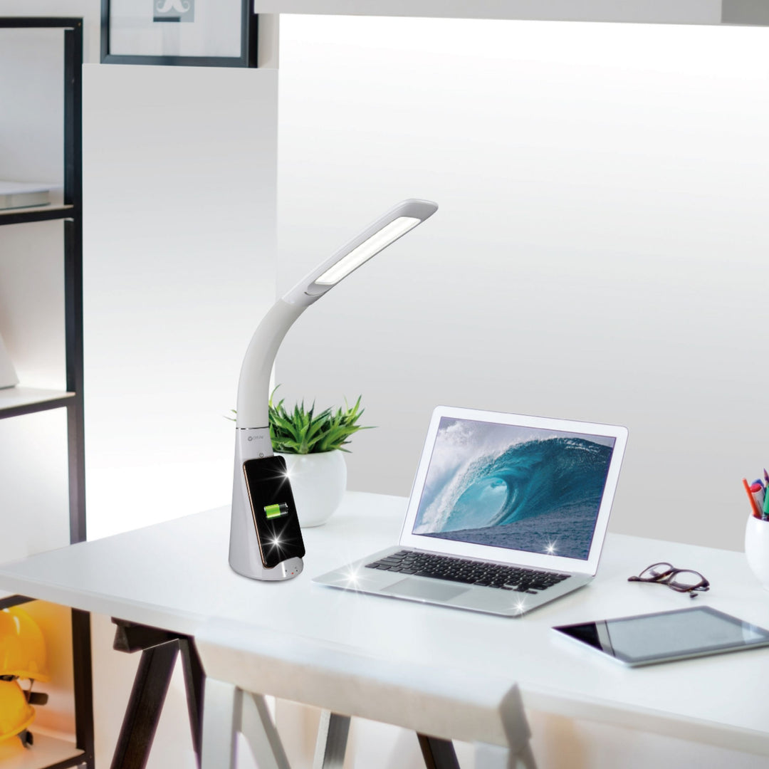OttLite - Purify LED Sanitizing Desk Lamp with SpectraClean Disinfection, 3 Brightness Settings, Wireless Qi Charging, & USB Port - White_3