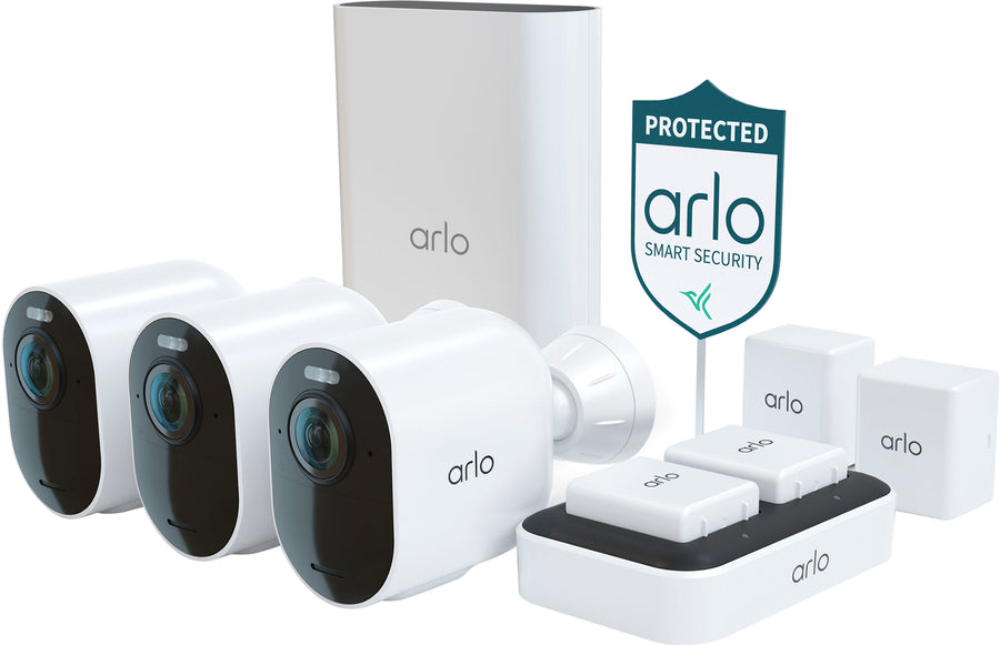 Arlo - Ultra 2 Spotlight 3-Camera Security Bundle Indoor/Outdoor Wireless 4K Security System - White_0