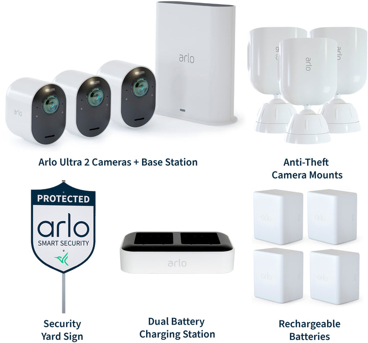 Arlo - Ultra 2 Spotlight 3-Camera Security Bundle Indoor/Outdoor Wireless 4K Security System - White_7