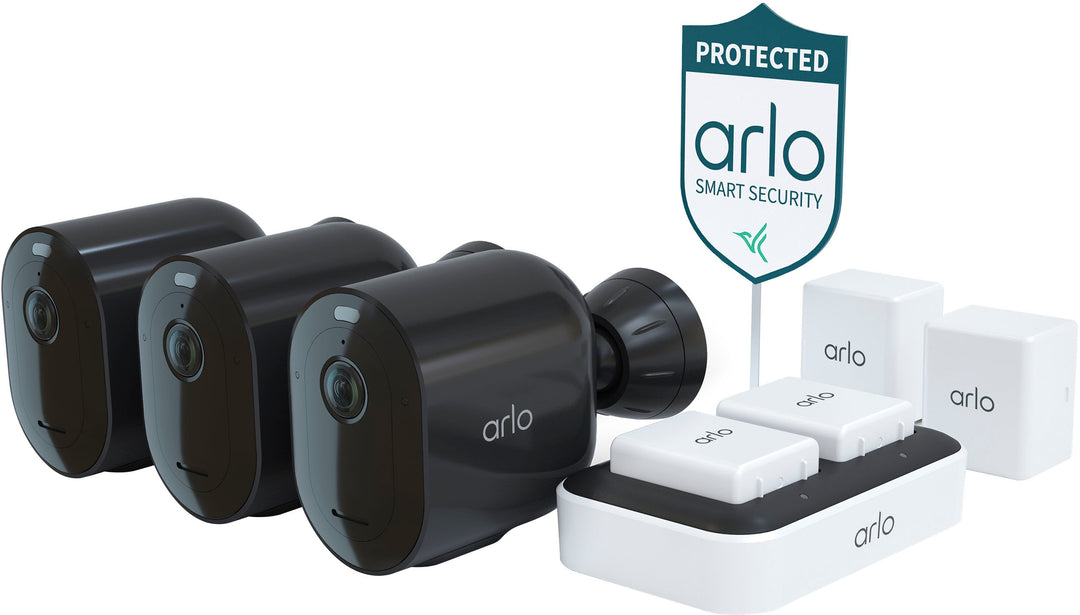 Arlo - Pro 4 Spotlight Camera Security Bundle - 3 Wire-Free Cameras Indoor/Outdoor 2K with Color Night Vision (12 pieces) - Black_0