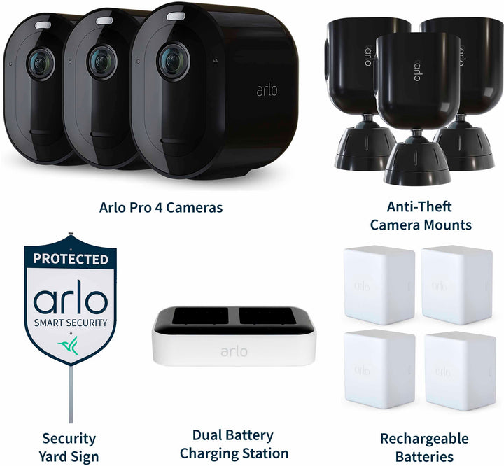 Arlo - Pro 4 Spotlight Camera Security Bundle - 3 Wire-Free Cameras Indoor/Outdoor 2K with Color Night Vision (12 pieces) - Black_8