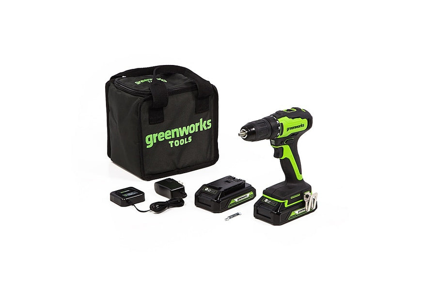 Greenworks - 24-Volt Cordless Brushless 1/2 in. Drill/Driver (2 x 1.5Ah USB Batteries, Charger and Bag)_0