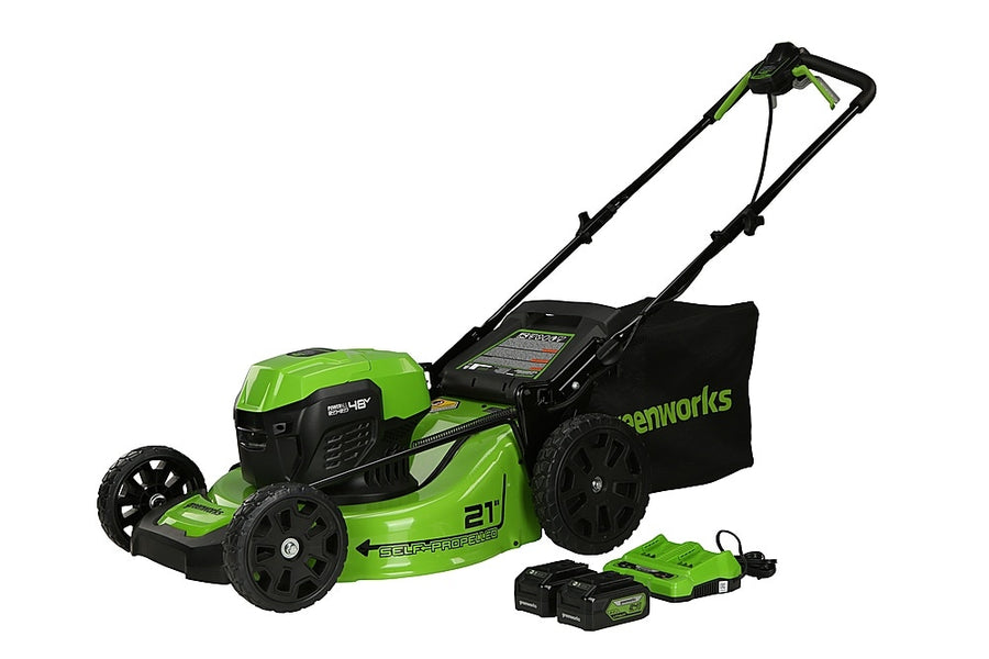 Greenworks - 21" 48-Volt (24V x 2) Self Propelled Cordless Walk Behind Lawn Mower (2 x 5.0Ah Batteries and Charger Included) - Green_0