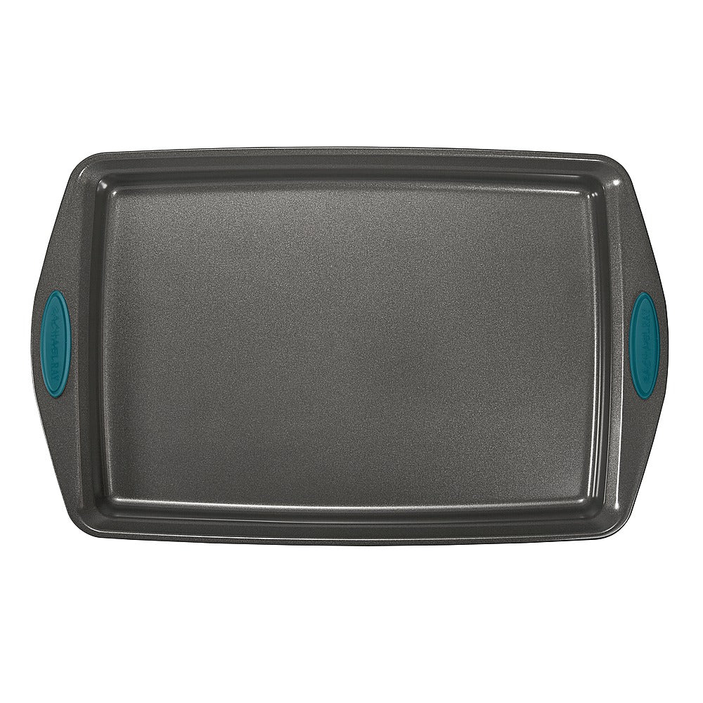 Rachael Ray - 3-Piece Nonstick Bakeware Cookie Pan Set with Silicone Grips - Gray with Marine Blue Grips_1