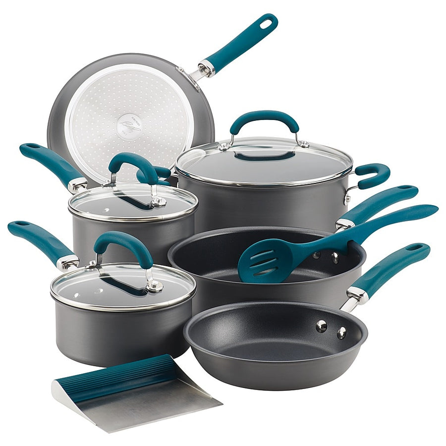 Rachael Ray - Create Delicious 11-Piece Cookware Set - Gray with Teal Handles_0