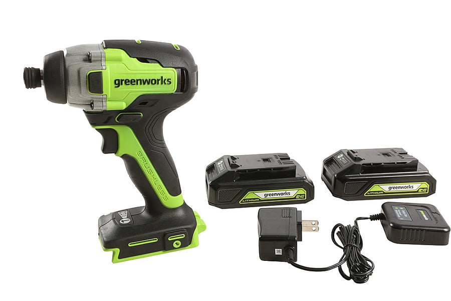 Greenworks - 24-Volt Cordless Brushless 1/4" Impact Driver (2 x 1.5Ah USB Batteries and Charger Included) - green_0