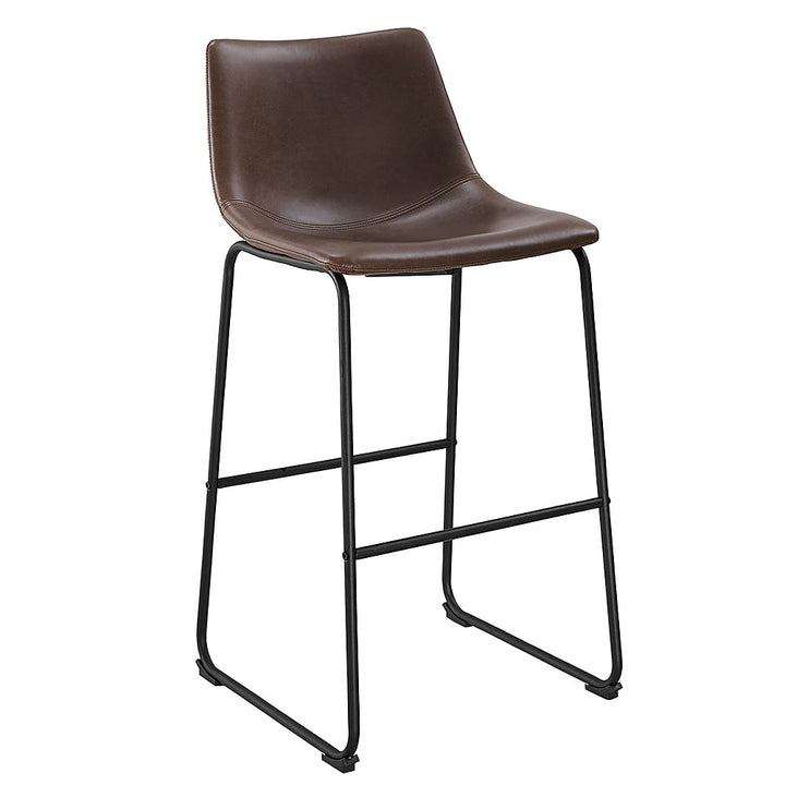 Walker Edison - 30" Industrial Faux Leather Barstools, Set of 2 - Brown_1