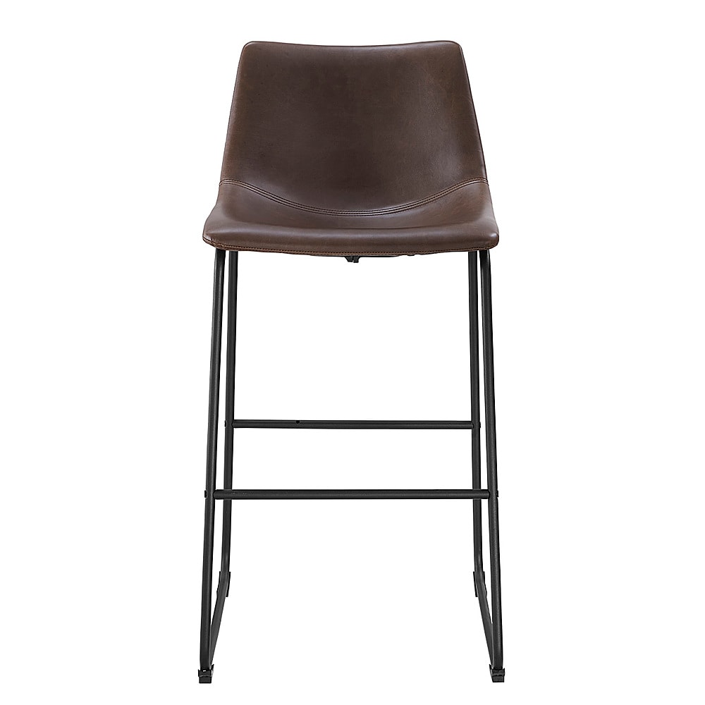 Walker Edison - 30" Industrial Faux Leather Barstools, Set of 2 - Brown_0