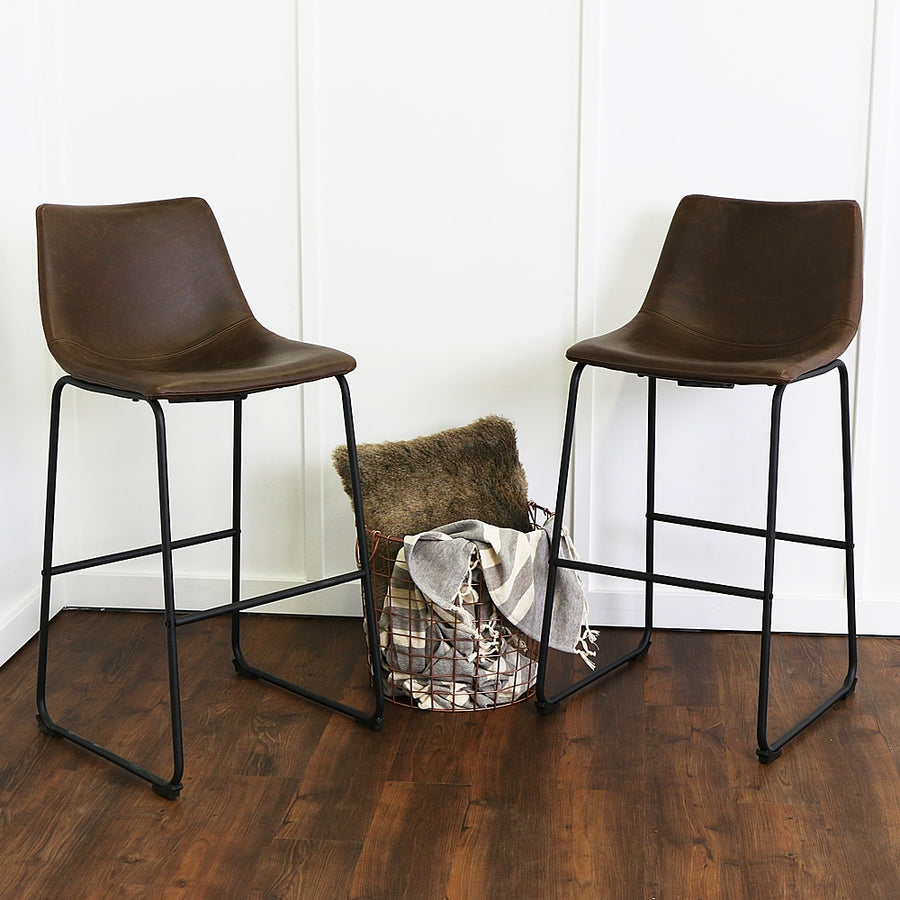 Walker Edison - 30" Industrial Faux Leather Barstools, Set of 2 - Brown_4