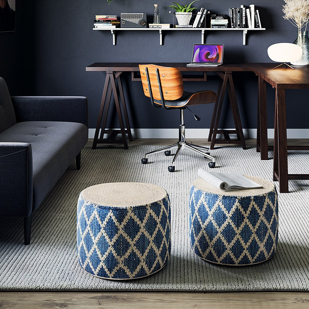 Simpli Home - Edgeley Round Pouf - Classic Blue, Natural_4