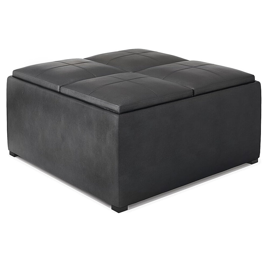 Simpli Home - Avalon Square Coffee Table Storage Ottoman - Distressed Black_0